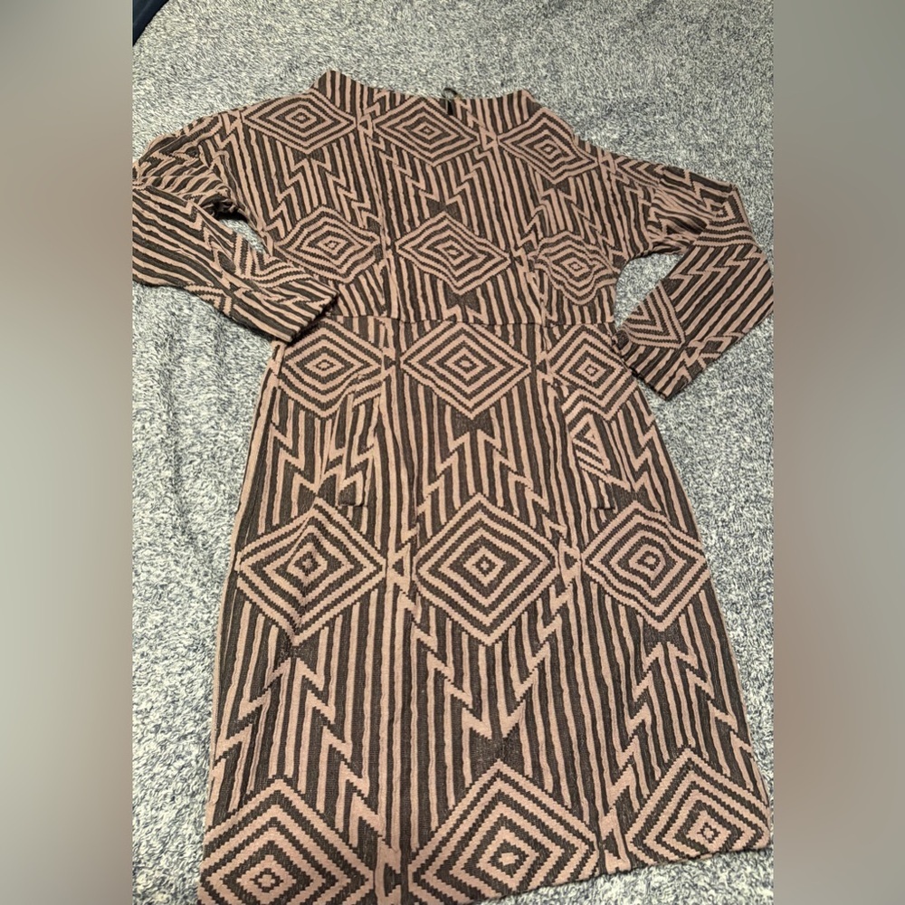 Anthropology Plenty by Tracy Reese Geometric Long Sleeve Dress in Black and Gray - Picture 3 of 15